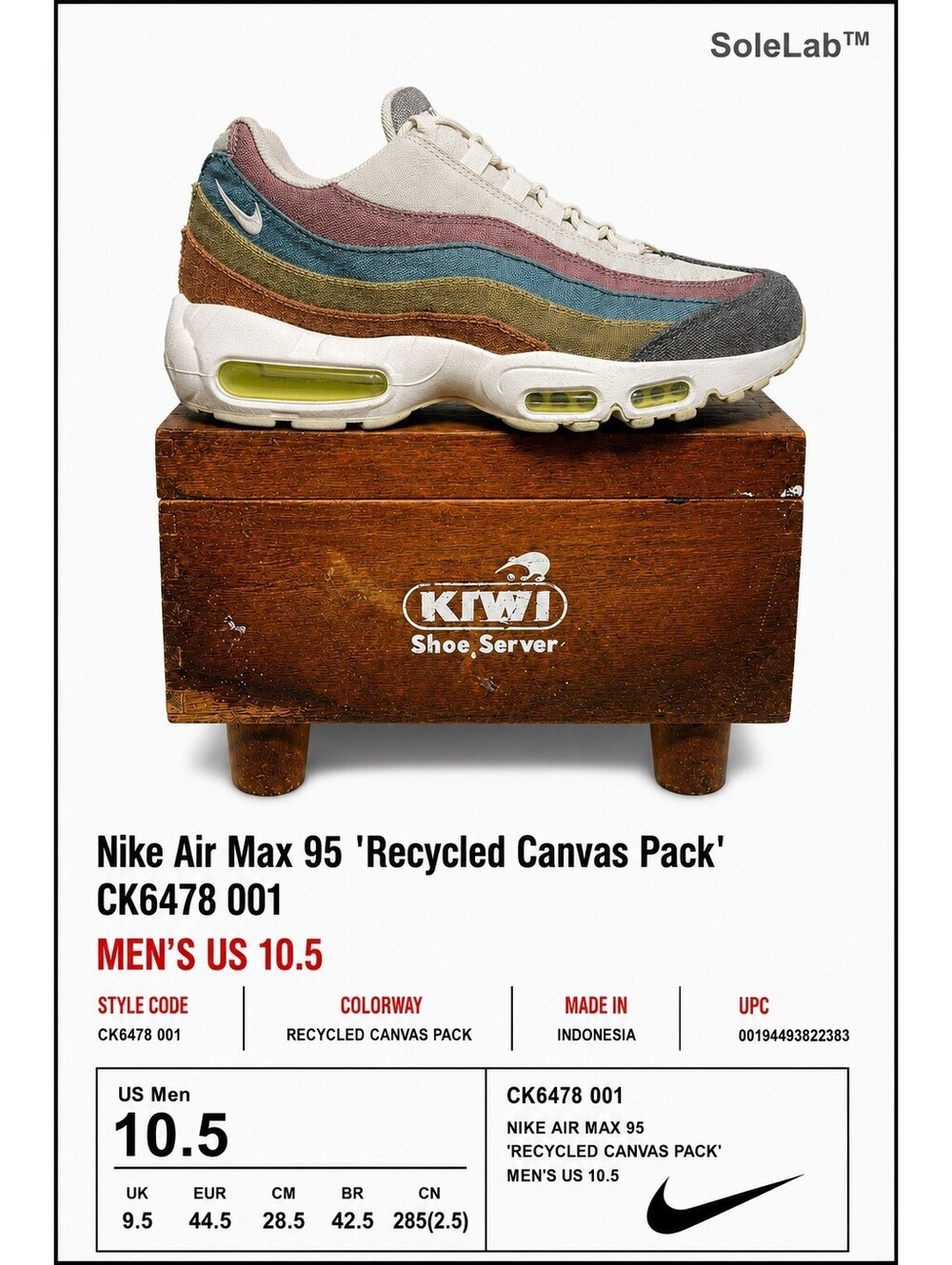 Nike Air Max 95 Recycled Canvas Pack CK6478-001 Men’s Size 10.5 Multicolor